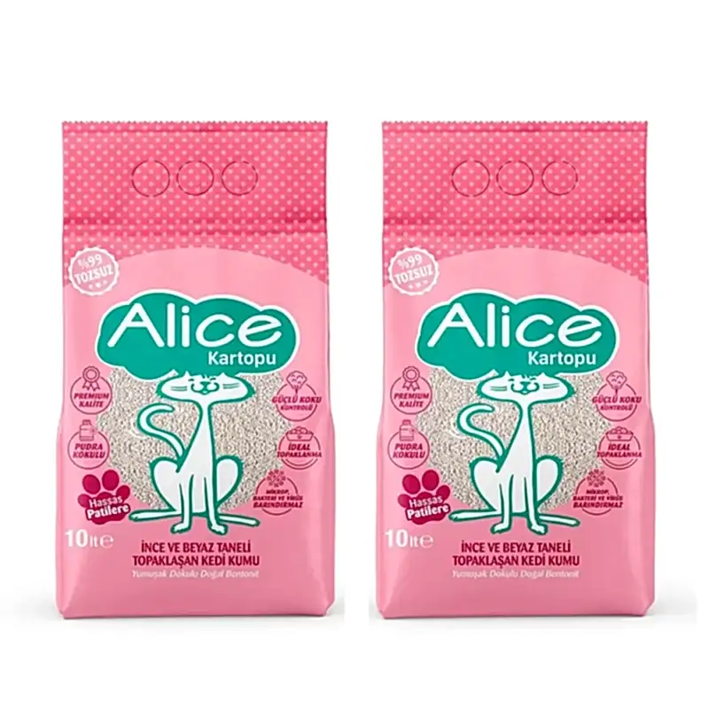 Alice Kartopu İnce ve Beyaz Taneli Pudra Kokulu Kedi Kumu